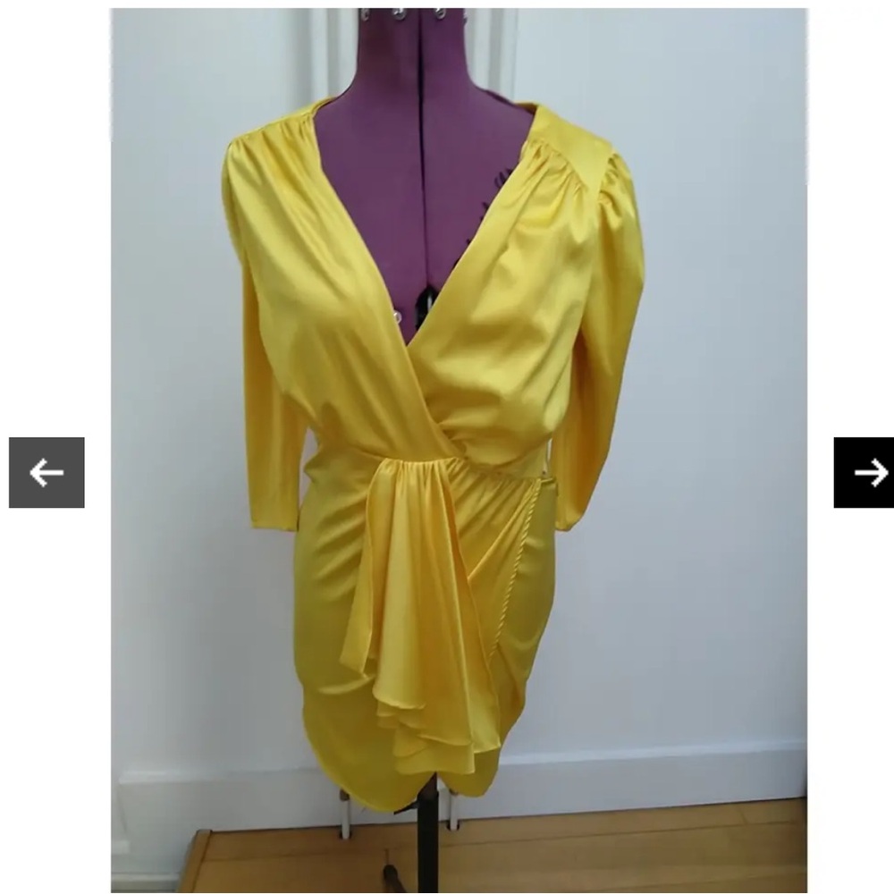 Flavio Castellani Elegant Yellow Wrap Mini Dress